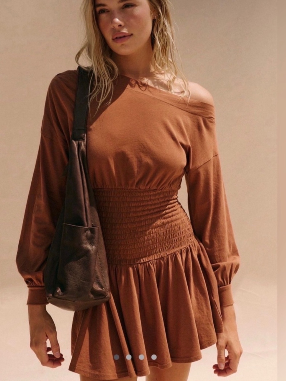 free-set by free people brown scorching hot long sleeve mini dress